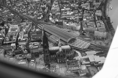 The cathedral of the gray-scale aerial view
